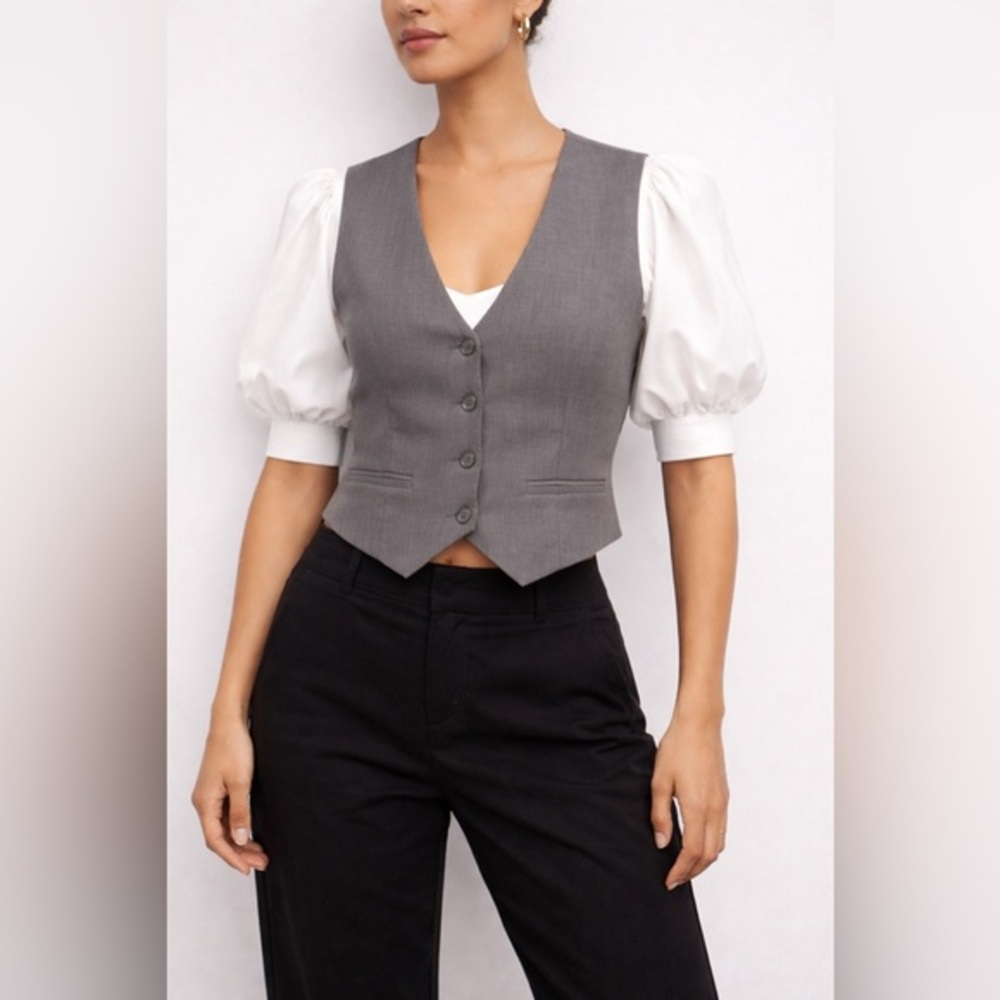 NWT Abercrombie & Fitch Gray Career Academic Preppy Relaxed Tailored Vest L - Picture 1 of 12